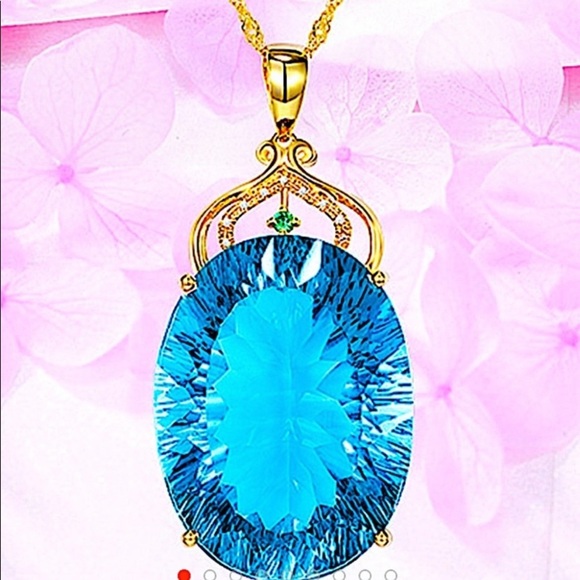GOLD AQUAMARINE PENDANT NECKLACE - Picture 5 of 6